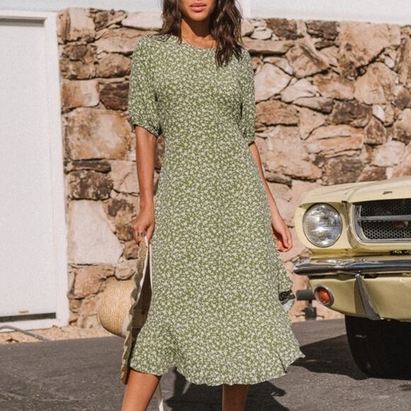 Kivari Gracie Midi Dress Green Rayon Printed Floral - Picture 14 of 14